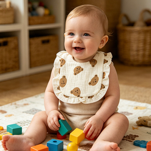 Bib Bayi Muslin Premium 6 Lapis dengan Pinggiran Renda Bunga, 100% Katun Sisir, Bernapas, Cetak dan Label Sesuai Pesanan - Product Image 5