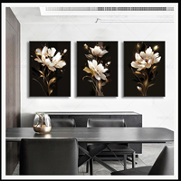 Art mural en verre cristal botanique noir et or, design à trois panneaux en forme de feuille, pour salon, hôtel, intérieurs art déco