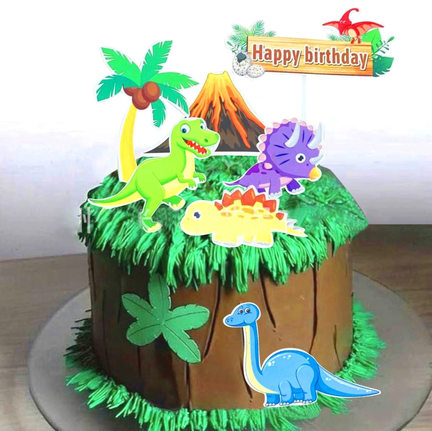 3rd Birthday Dinosaur Party Decor - Black & Green T-Rex Banner & Cake Topper Set, Realistic Dino Theme - View #7