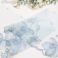 Dernières Dentelles Brodées 2026 Bleu Clair Beige Noir Broderie Florale en Maille Garniture de Dentelle Encaje 16cm pour Robes de la Saint-Valentin