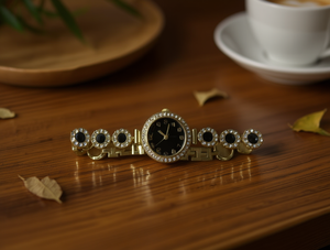 Montre-bracelet en cristal plaqué or pour femme, design géométrique élégant, bijou cadeau - Product Image 2