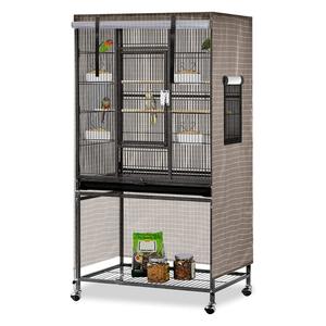 กรงนกผ้าอ๊อกซ์ฟอร์ดกันน้ำแบบพับได้ โครงเหล็กสี่เหลี่ยมลายสก็อตสีดำ ขนาดใหญ่ สำหรับนกแก้ว ใช้กลางแจ้งได้ - Product Image 1