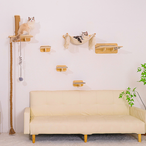 أثاث أرفف حائط للقطط من ROPECUBE للداخل مع برج تسلق متعدد الطبقات للقطط منصة استراحة أرجوحة - Product Image 1