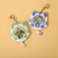 Porte-clés et porte-badges en PVC imprimé UV durable, motif chat de dessin animé mignon, pour cartes photo et badges