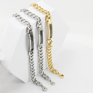 Fashionable 18K Gold Stainless Steel Cuban <b>Chain</b> Bracelet For <b>Men</b> And Women <b>Cross</b> Border European American Style Charcoal Fiber - Product Image 4