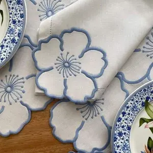 Nature linen napkins placemats restaurant Wedding hemstitch embroidery linen dinner napkin