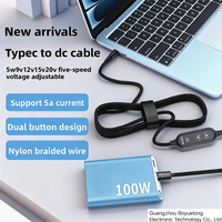 Kabel Daya Tipe C ke DC 65W 100W dengan Layar LED Digital, 8 Ujung Colokan DC, Kabel Pengisian Cepat PD untuk Laptop, Router, Speaker, Power Bank
