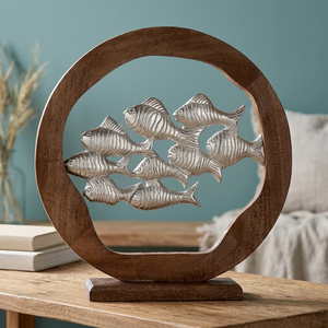 45 cm Height 13 cm Jaffs Exports Handmade Aluminium Fish Sculpture Modern Circular Coastal <b>Decor</b> Tabletop Art for Housewarming - Product Image 2