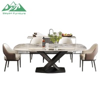 Table à manger Wayon en pierre microcristalline de luxe italienne avec pieds croisés, ensemble moderne pour petit appartement