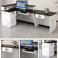 Comptoir de réception multifonctionnel en pierre grise, personnalisable avec logo, de grande taille, ergonomique, modulaire et respectueux de l'environnement