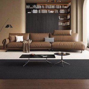 थोक वास्तविक चमड़े का आकार आधुनिक सोफे भूरे रंग का लाउंज सोफा चमड़े के फर्नीचर कोने सोफे - Product Image 2