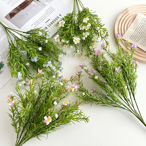 Plantas Simuladas al por Mayor, Mini <span class=keywords><strong>Flores</strong></span> Coloridas de Plástico, Hojas Verdes, <span class=keywords><strong>Flores</strong></span> <span class=keywords><strong>Artificiales</strong></span> para Decoración del Hogar - Product Image 2