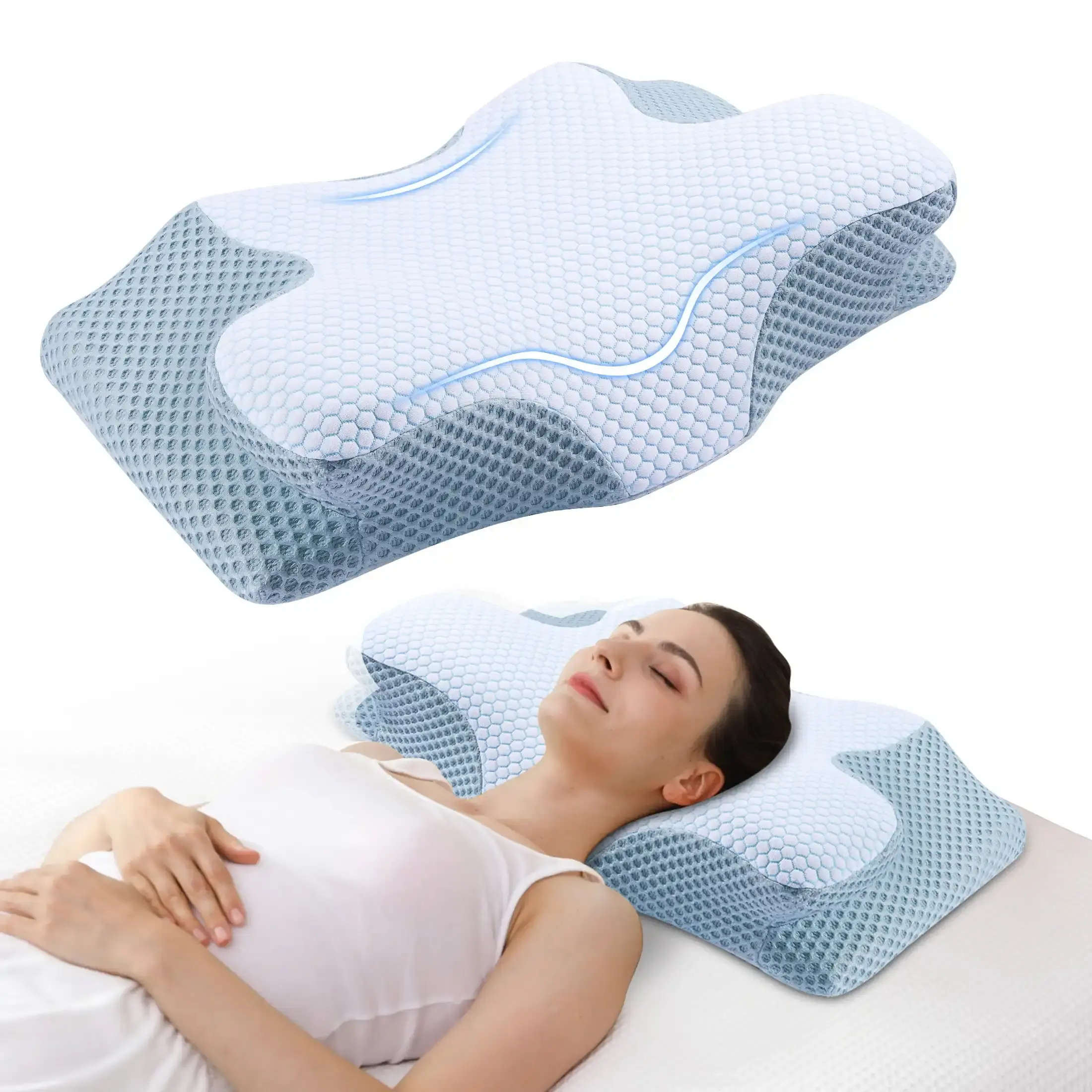 Bantal bentuk kustom untuk tidur, bentuk dapat diatur, ergonomis, kontur tengkuk, busa memori untuk tidur