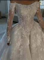 LY-WD1289 Robes de mariée en dentelle coupe A-line avec taille basque, manches longues, service OEM