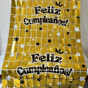 HLC Party Expert Decorazione Compleanno Sfondo Fotografico Spagnolo Buon Compleanno Tenda Metallica Quadrata in Foil per Celebrazioni Festive - Product Image 1