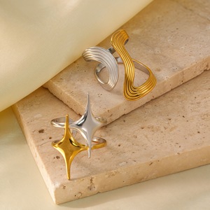 2026 Fashion Stainless Steel <b>Ring</b> Gold Plated <b>Open</b> <b>Rings</b> Chunky Waterproof Shiny Trendy Jewelry for Women - Product Image 3