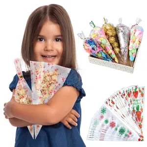 Прозрачные пакеты в форме конуса, целлофановые треугольные пакеты для конфет с 200 Закрученными завязками, конфеты ручной работы с попкорном