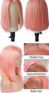 วิกผมบ๊อบสั้นแบบไม่ต้องใช้กาว HD Lace ผมแท้เวียดนามสีชมพู ถอนขนแล้ว ปมฟอกสี - Product Image 5