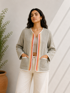 Vintage Cotton <b>Kantha</b> Reversible <b>Jacket</b> 4-5 layer <b>kantha</b> Fabric Patch work detailing Front open Front Patch Pocket Full sleeves - Product Image 2