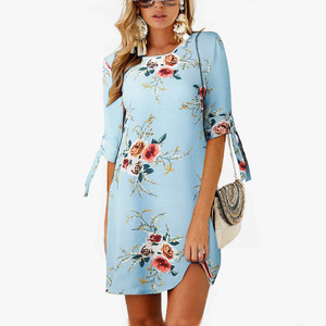 2020 femmes robe d'été Style Boho imprimé fleuri en mousseline de soie robe de plage tunique robe d'été ample tenue décontractée Vestidos - Product Image 5