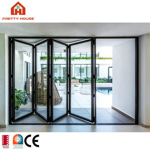 Portes pliantes modernes coulissantes en aluminium, grille en métal, façade en verre - Product Image 2