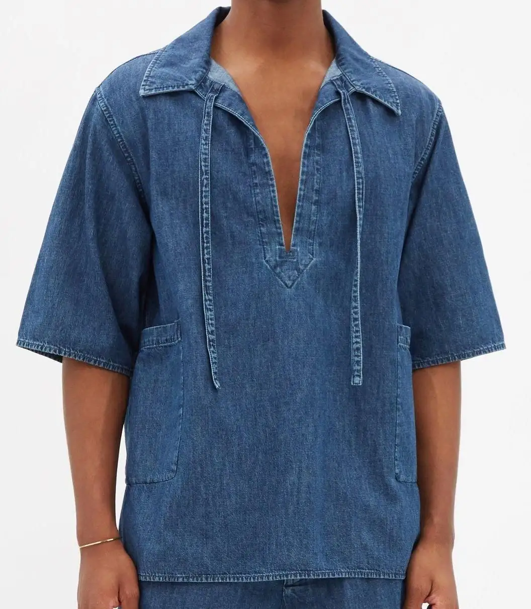 Custom ized Man Denim Shirt Hochwertiges Denim Kurzarmhemd für Männer Kurzarm Pullover Denim Shirts