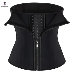 Plus Size Xs-xxxl Women Black Matte Latex Hook Slimming Belt Belly Flat Sheath 9 Robs Womens Corset Waist Trainer With Zipper