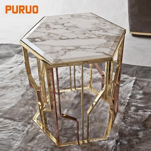 Living Room Furniture Marble Corner Round <strong>Gold</strong> Metal Legs Modern Designs <strong>Small</strong> Side <strong>Table</strong> - Product Image 4