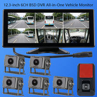 Monitor DVR para Vehículo Todo en Uno HD de 12.3 Pulgadas con Entrada de Video de 6 Canales, Detección de Punto Ciego BSD Integrada y Función Multimedia MP5