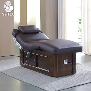 تصميم جديد معدات صالون تجميل حديث من shilu طاولة خشبية كهربائية بنية اللون للعناية بالوجه سرير تدليك للتجميل DMC6