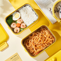 Boîte à lunch bento pour enfants en forme de canard jaune mignon, en PP et acier inoxydable, 1000 ml, micro-ondable, à un seul niveau, facile à ouvrir, pour l'école