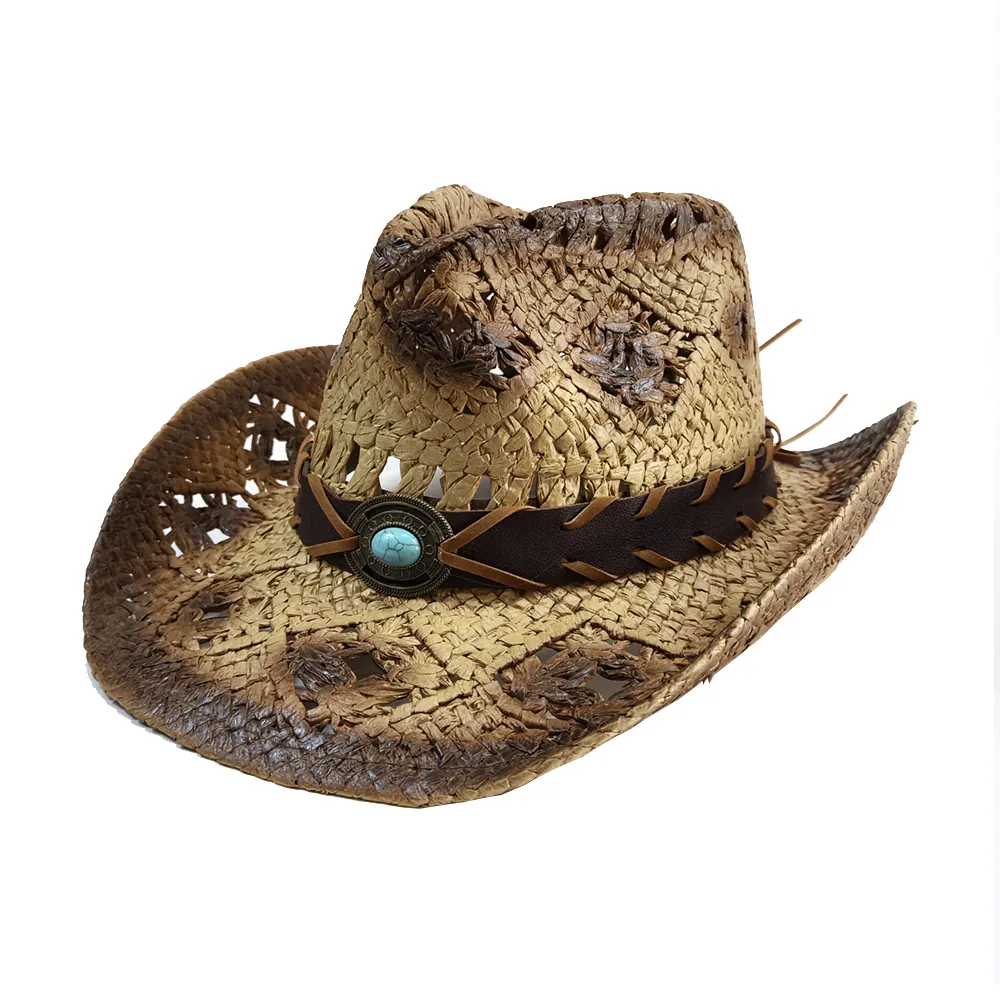 Stock Handmade Men Straw hat USA American Western Texas Straw Hat Shapable Brim Sombreros Paper Men Straw Cowboy Hat