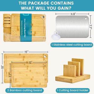 Ensemble de planches à découper en bambou Four Directions, 3 pièces, avec blocs de découpe double face en acier inoxydable pour la cuisine - Product Image 3