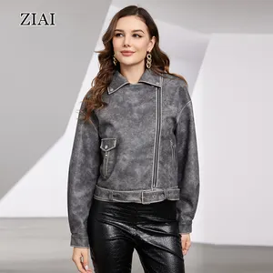Women's Faux Leather Jackets Zip Up Motorcycle Short PU Moto Biker Outwear Fitted Slim Coat