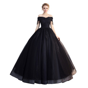 Black Ball Gown Strapless Off Shoulder Long Dress Vintage Wedding Hostess Gown Women's Formal Evening Wear - Product Image 5