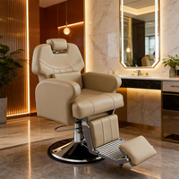 Fauteuil de salon de coiffure haut de gamme en cuir véritable pour célébrités d'Internet, idéal pour la coiffure et le rasage