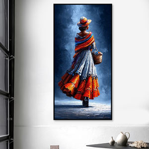 Dipinto a Olio di Donna Etnica Realizzato a Mano - 40x80cm Verticale su Tela con Tecnica a Spatola per Soggiorno - Product Image 1