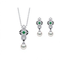Ensemble de bijoux collier et boucles d'oreilles géométriques en argent sterling 925 plaqué or 18 carats avec perle d'eau douce et zircon, pour anniversaire, mariage
