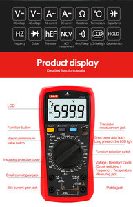 Multímetro <span class=keywords><strong>Digital</strong></span> UNI-T UT890C AC DC 20A 1000V 6000 Conteo RMS con Pantalla LCD para Voltaje, Corriente y Resistencia - Product Image 2
