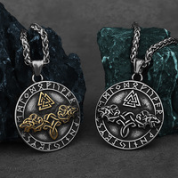 Pendentif Viking Tete Loup Triquetra Acier Inoxydable Collier Homme Vintage Gothique Bijoux Gros Personnalisable OEM Luxe