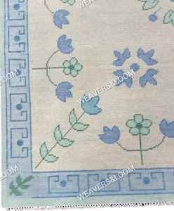 พรมทอมือสีน้ำเงิน ขนาด 9x12 ฟุต พรมอูชาคสมัยใหม่ พรมขนสัตว์สำหรับห้องนั่งเล่น ห้องนอน ห้องรับประทานอาหาร พรมอูชาคสีพาสเทล พรมตุรกีทำมือ - Product Image 2