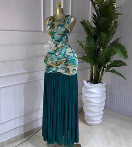 Abito Lungo Senza Maniche da Donna con Stampa in Due Colori, Vestito Maxi Svasato, Abito Africano Taglia S-XL - Product Image 1