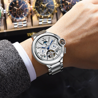 Montre automatique POEDAGAR pour homme, tourbillon, 49 mm, calendrier complet, date, semaine, acier inoxydable, étanche 30 bars, mécanique de luxe