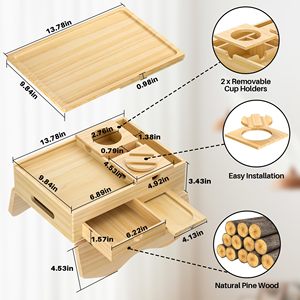 Table d'accoudoir de canapé personnalisée avec plateau amovible, table d'accoudoir de canapé en bois à clipser avec porte-gobelets et tiroirs - Product Image 2