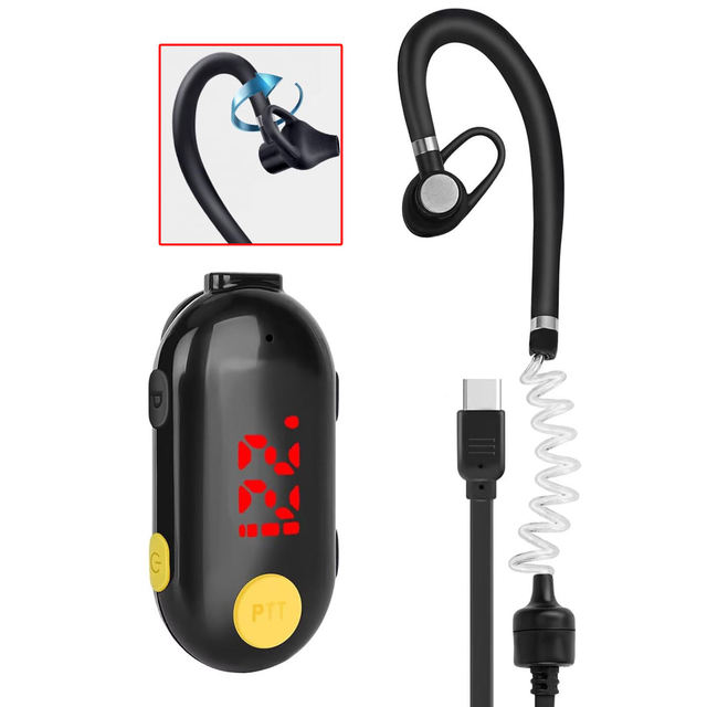 Wireless Bluetooth PTT Headset Earpiece with Mic, Compatible with K-Connector & 2-Pin Portable Radios, Ideal for Outdoor