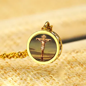 Zircon Religious Gold Resin Sticker Metal Religious Catholic Saints Pendant