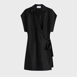 Abito Mini da Donna OEM in Misto <span class=keywords><strong>Lino</strong></span> <span class=keywords><strong>Nero</strong></span> con Allacciatura Incrociata Abito Estivo - Product Image 3