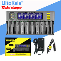 Chargeur de batterie LCD LiitoKala Lii-S12 à 12 emplacements pour Li-ion, LiFePO4, Ni-MH, Ni-Cd, 9V, 21700, 20700, 26650, 18650, 16340, 18350, RCR123, 18700