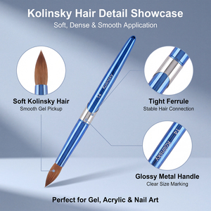 Ensemble de pinceaux à ongles en acrylique Kolinsky durables de 9 tailles avec manche en métal bleu poli pour la création d'art d'ongles en cristal - Product Image 3