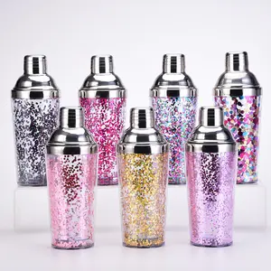 Großhandel BPA Free Color Custom ized Bar Tools Cocktail Shaker Funkeln der Becher Mit Glitter Double Wall Wine Shaker